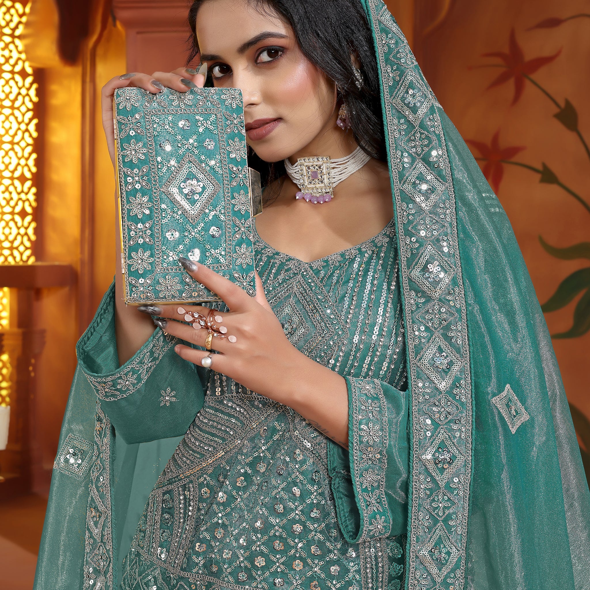 Chandbali Lehenga Choli with Purse